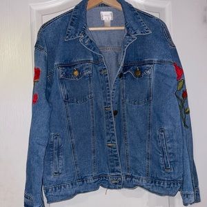 Forever 21 Denim Rose Embroidered Jacket